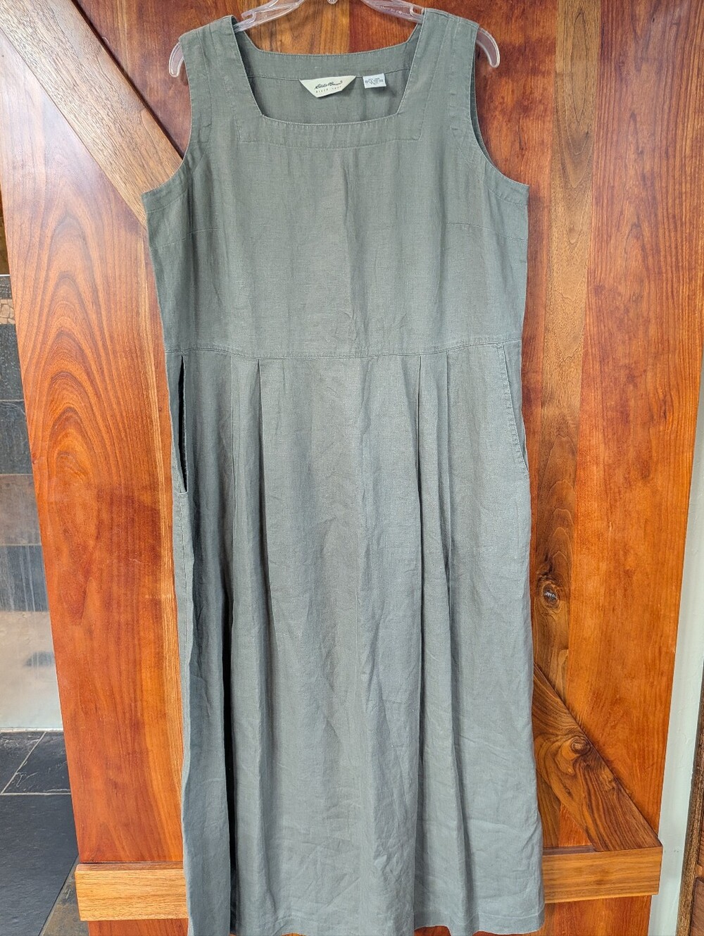 Eddie Bauer Olive Green Sleeveless Linen Maxi Dress